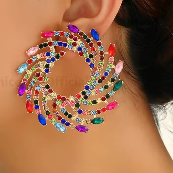 unique Colourful Multicolor Spiral Statement Earrings - Picture 4 of 13